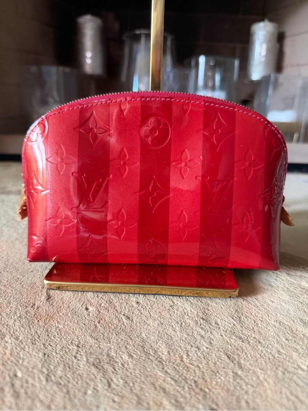 Louis Vuitton Red Vernis Monogram Cosmetic Pouch